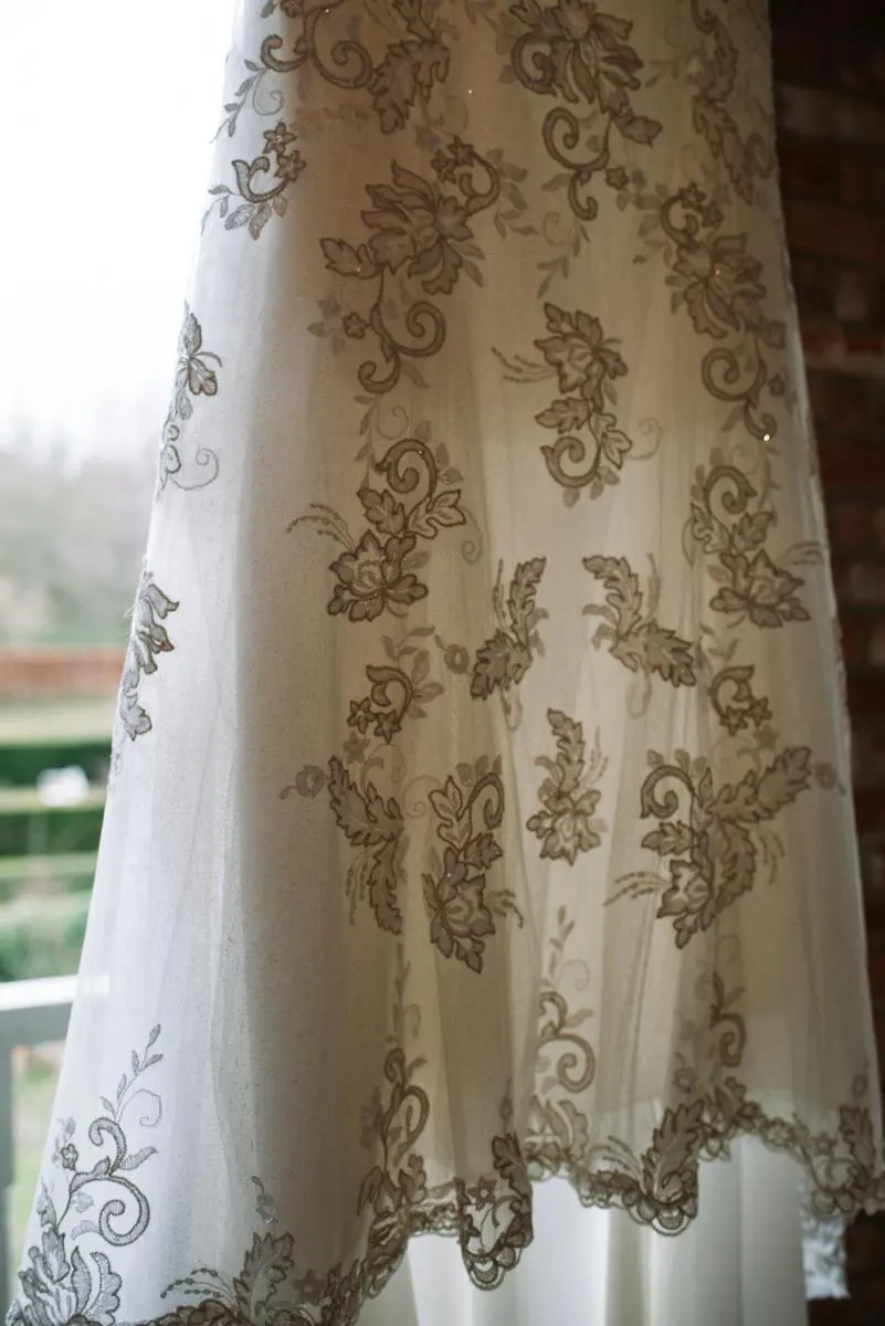 Detail of a lace wedding dress