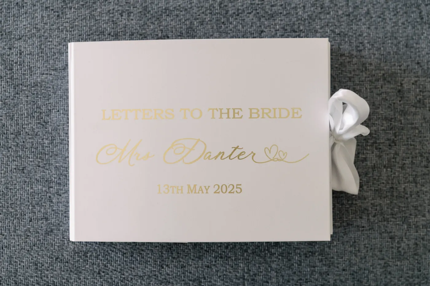 Grey and gold "letter to the bride" keepsake box